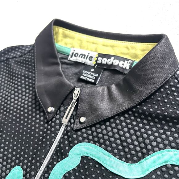 Jamie Sadock 1/2 Zip Golf Shirt Black Gray Texture Teal Aqua Sleeveless Polo M - Picture 5 of 11